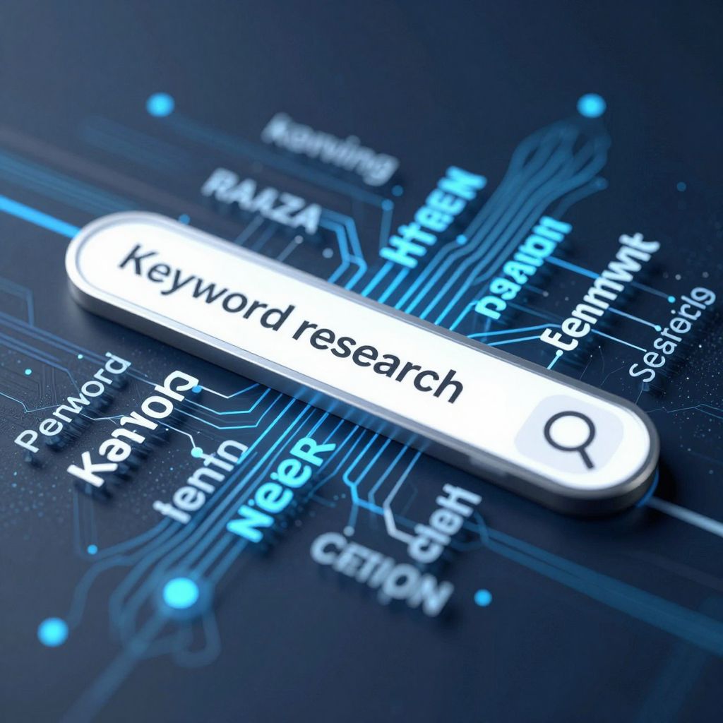 AI가 키워드 검색 의도를 분석하는 신경망과 머신러닝 개념의 클로즈업 이미지