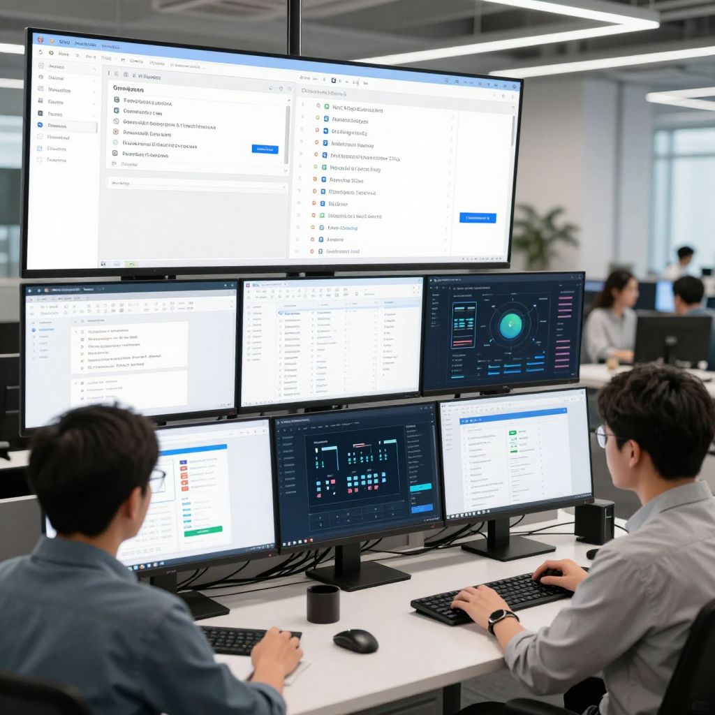 GitOps를 활용한 CI/CD 파이프라인 자동화를 진행하는 개발팀의 현대적 사무실 풍경