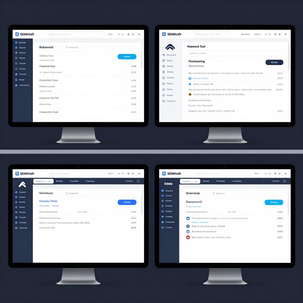 SEMrush, Ahrefs, 네이버 키워드 도구 인터페이스 비교 인포그래픽