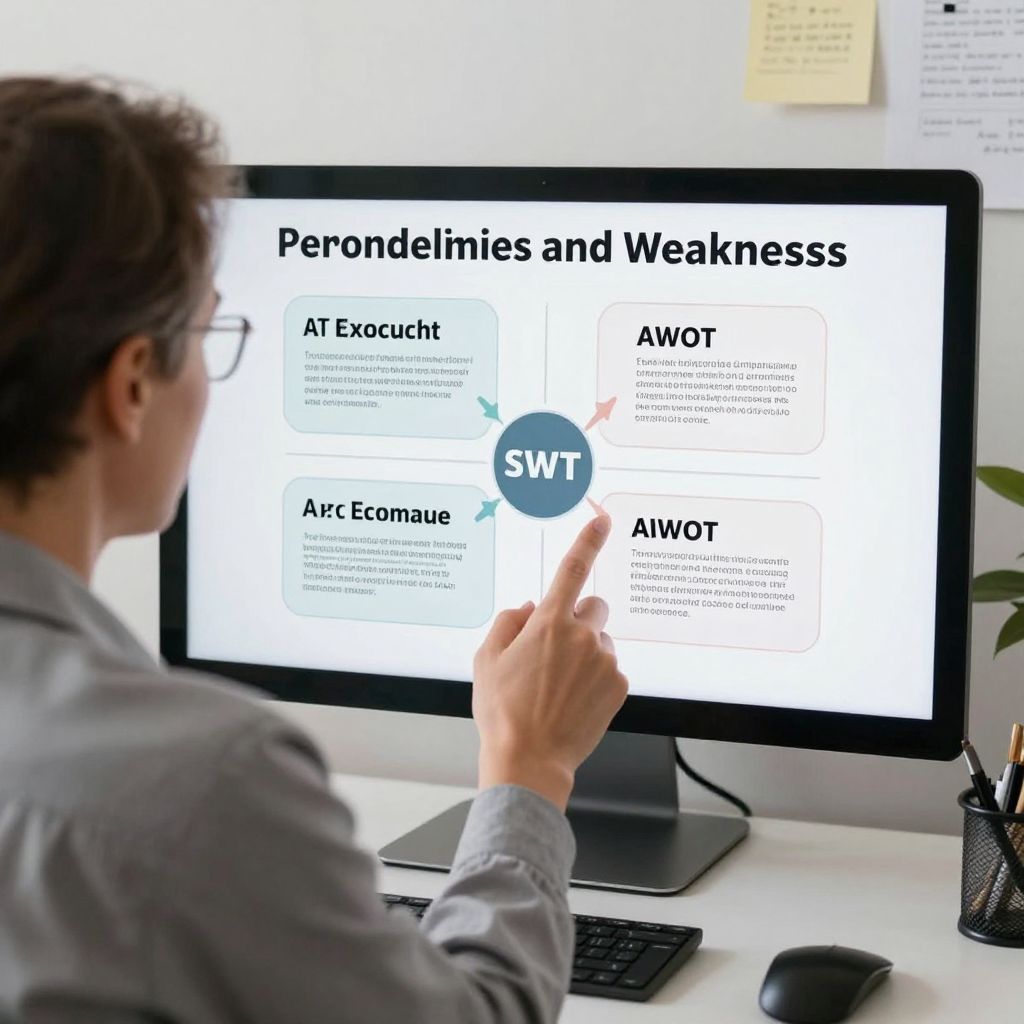중장년 창업 준비를 위한 자신의 강점과 약점을 분석하는 SWOT 분석 모습